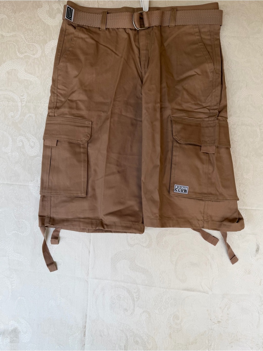 Men’s Brown Cargo Shorts with Utility Pockets and Web Belt